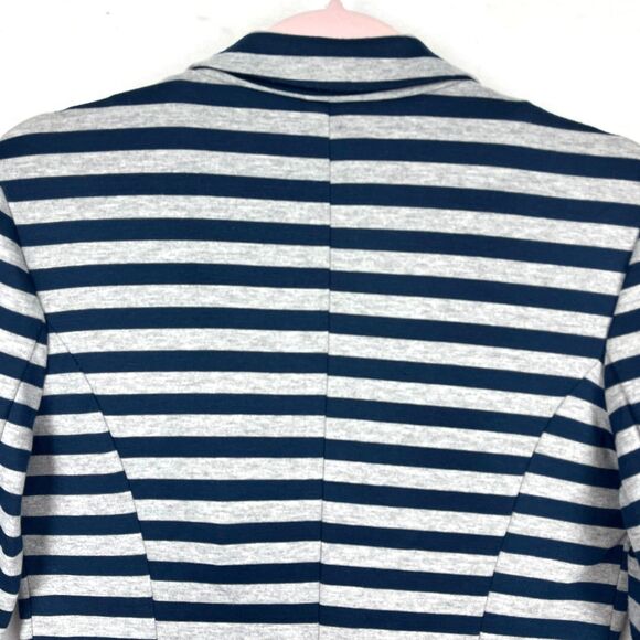 Knit Blazer Womens SZ LG Blue Stripes Gray Lightweight Preppy Trendy College - Picture 8 of 11